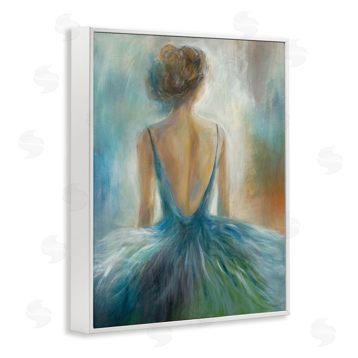 Ballet Girl Figure Painting White Frame Print Wall Art, Home Decor by K. Nari