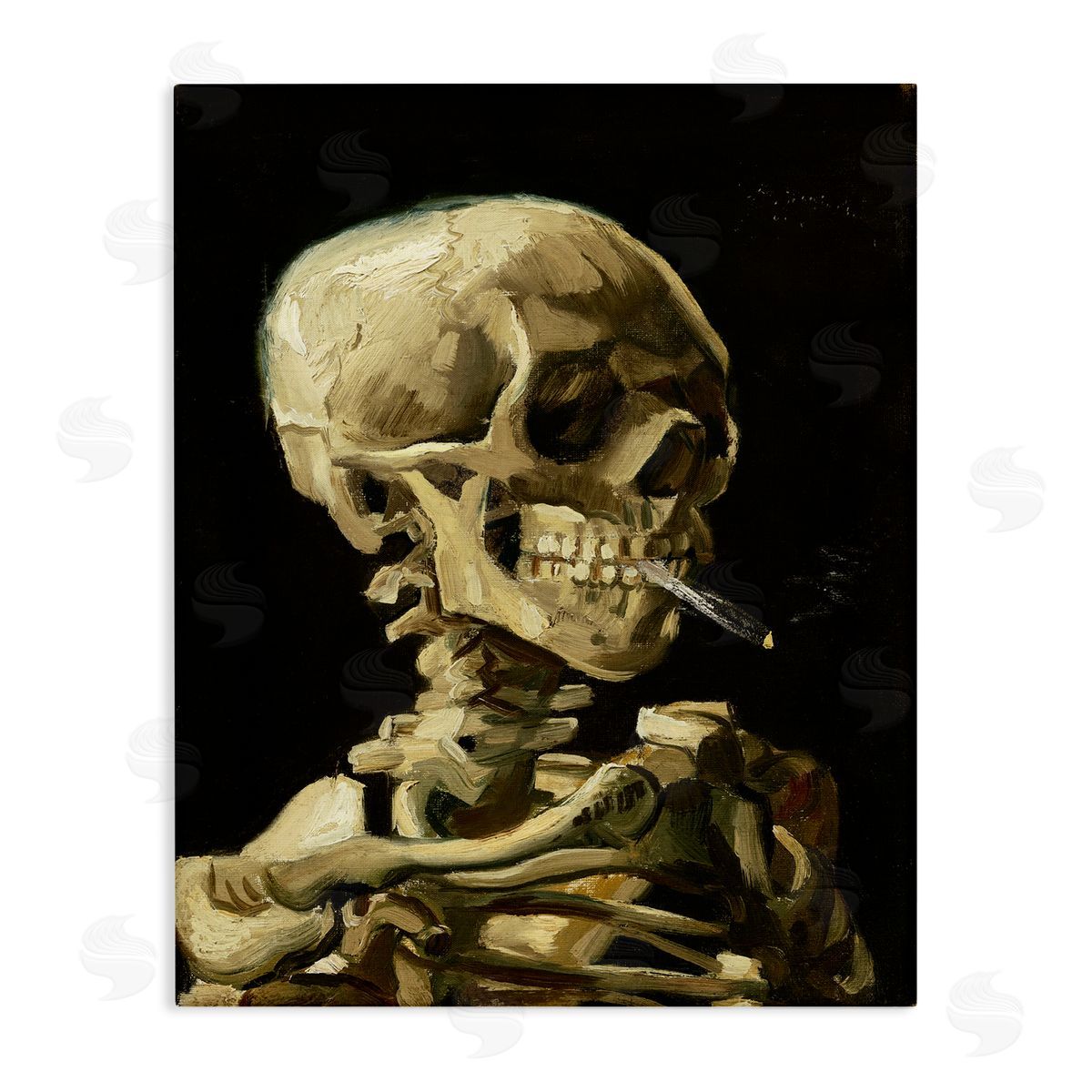 Skull with Burning Cigarette Canvas Wall Art, Home Decor by Vincent Van Gogh