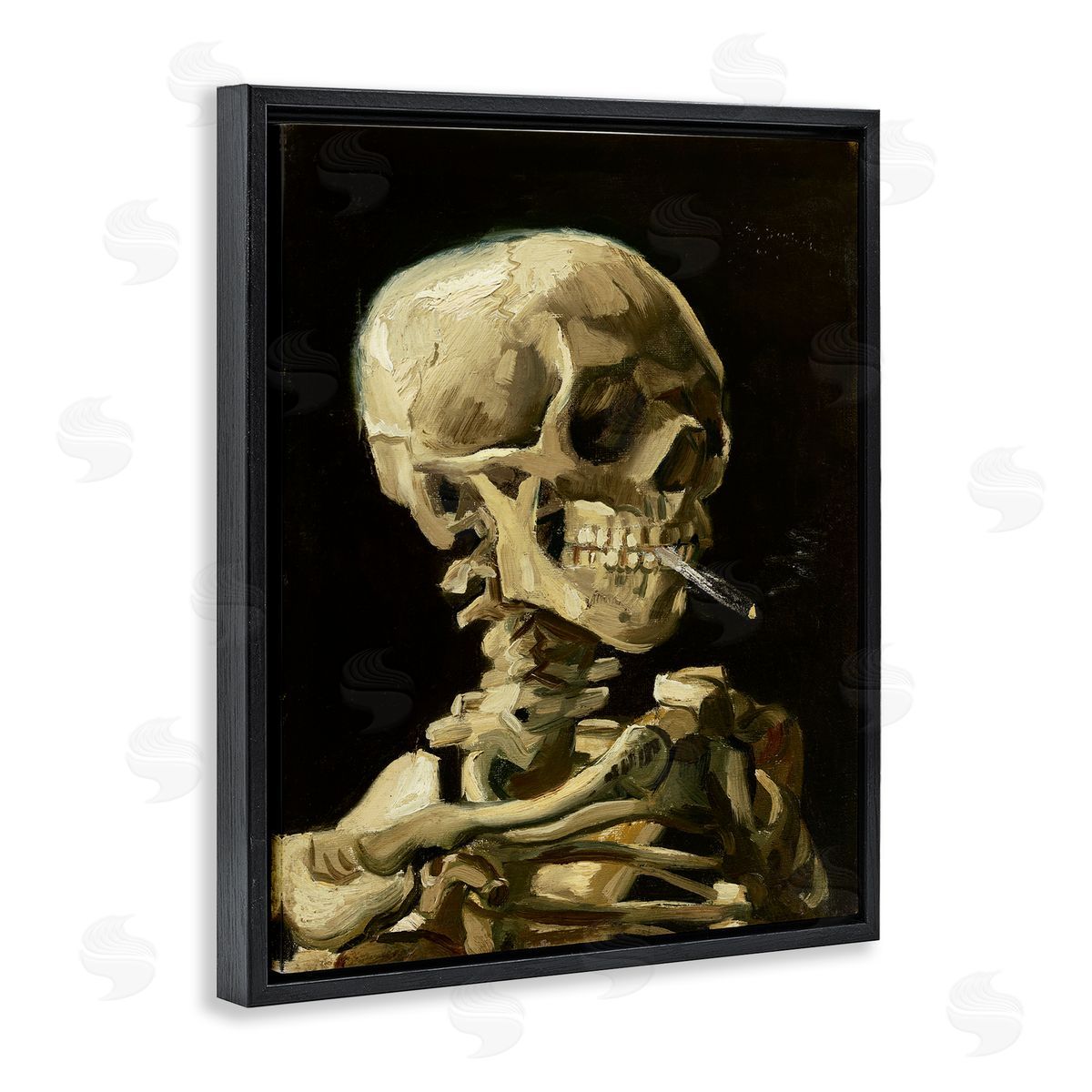 Skull with Burning Cigarette Black Floating Frame Canvas Wall Art, Home Decor by Vincent Van Gogh