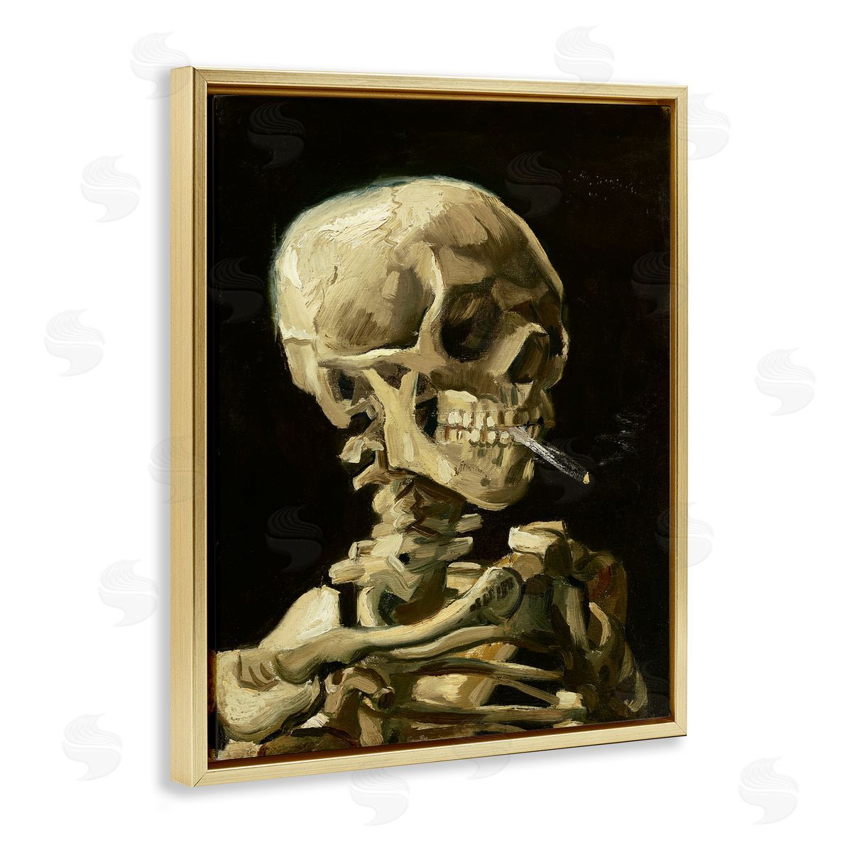 Skull with Burning Cigarette Gold Floating Frame Canvas Wall Art, Home Decor by Vincent Van Gogh
