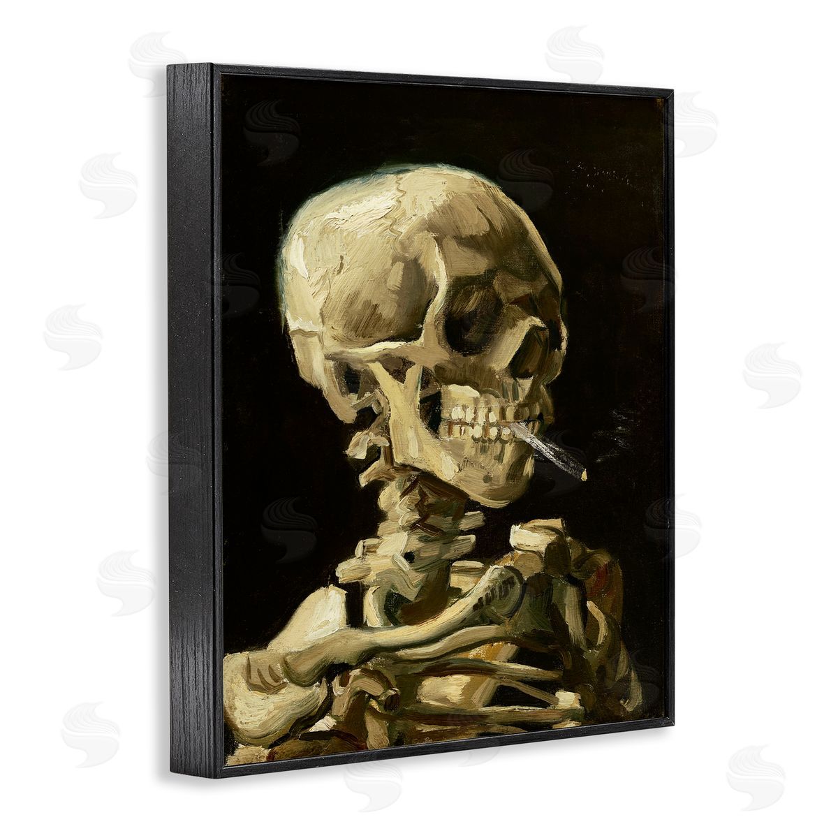 Skull with Burning Cigarette Black Frame Print Wall Art, Home Decor by Vincent Van Gogh