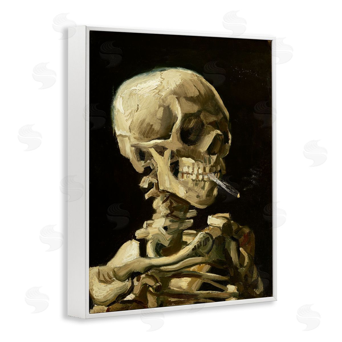 Skull with Burning Cigarette White Frame Print Wall Art, Home Decor by Vincent Van Gogh