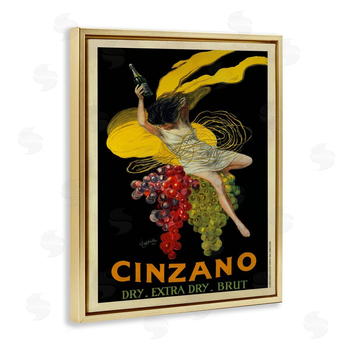 Cinzano Vintage Poster Wine Gold Floating Frame Canvas Wall Art, Home Decor by Marcello Dudovich
