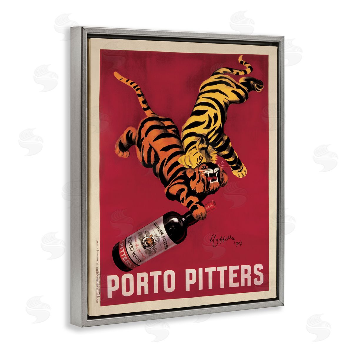 Porto Pitters Vintage Poster Grey Floating Frame Canvas Wall Art, Home Decor by Marcello Dudovich