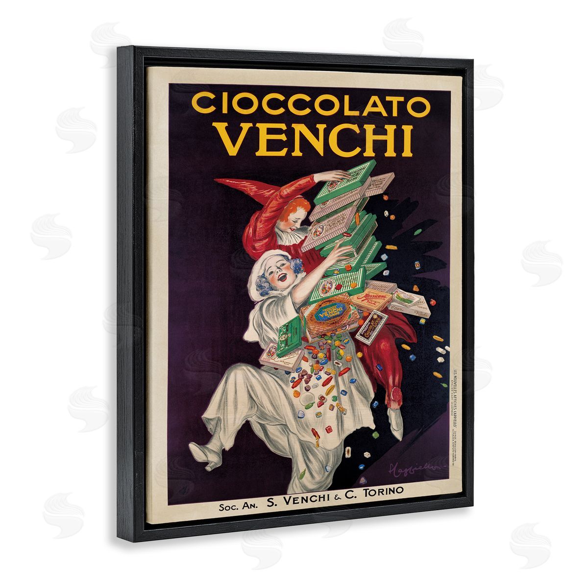 Cioccolato Venchi Vintage Poster Black Floating Frame Canvas Wall Art, Home Decor by Marcello Dudovich