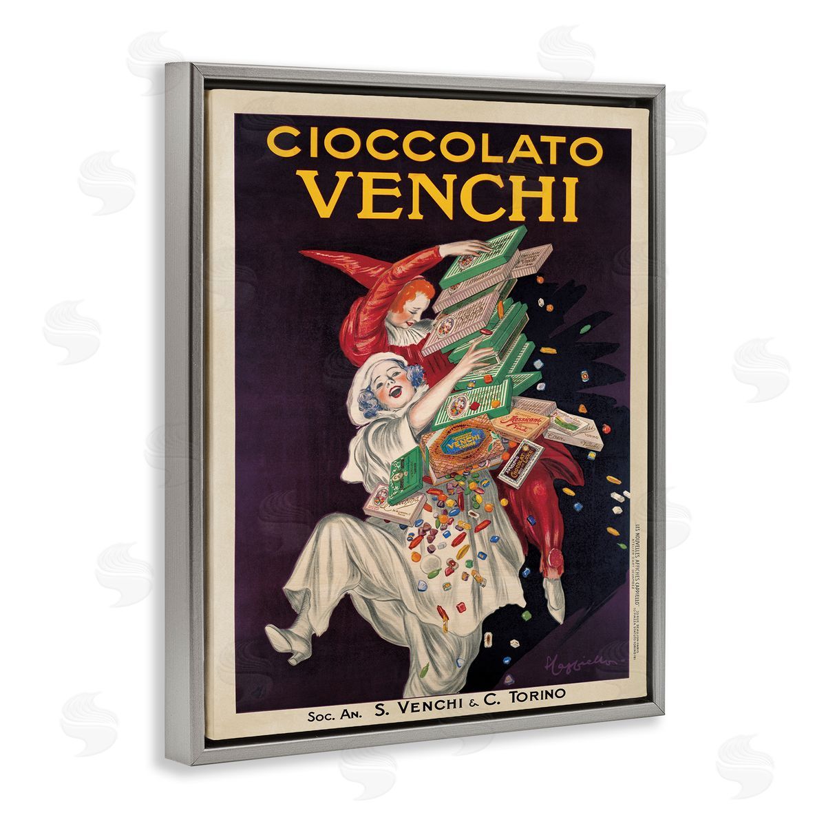 Cioccolato Venchi Vintage Poster Grey Floating Frame Canvas Wall Art, Home Decor by Marcello Dudovich