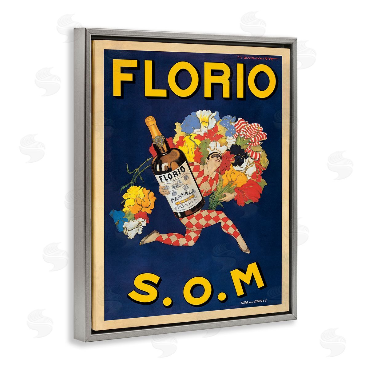 Florio Vintage Poster Drink Grey Floating Frame Canvas Wall Art, Home Decor by Marcello Dudovich