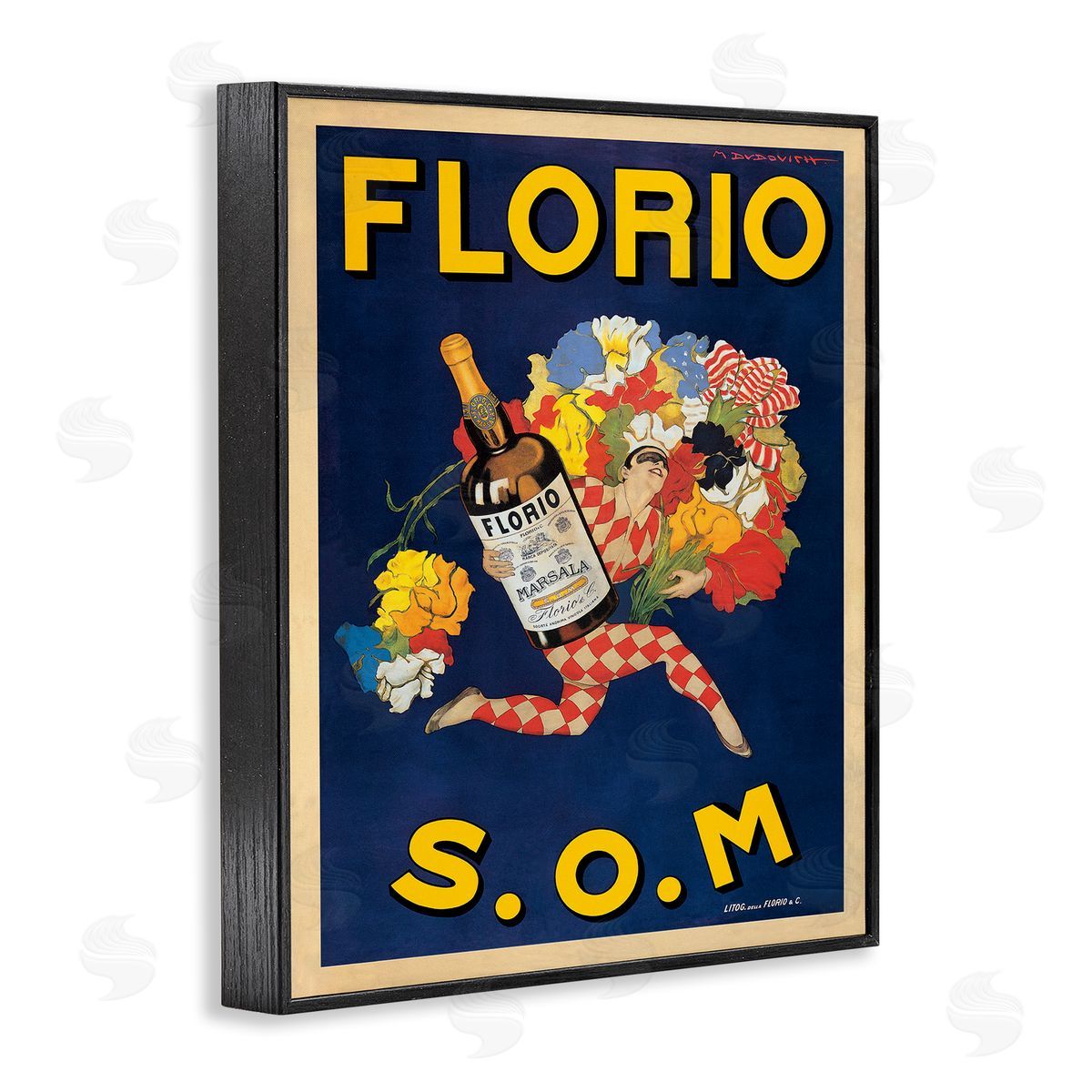 Florio Vintage Poster Drink Black Frame Print Wall Art, Home Decor by Marcello Dudovich