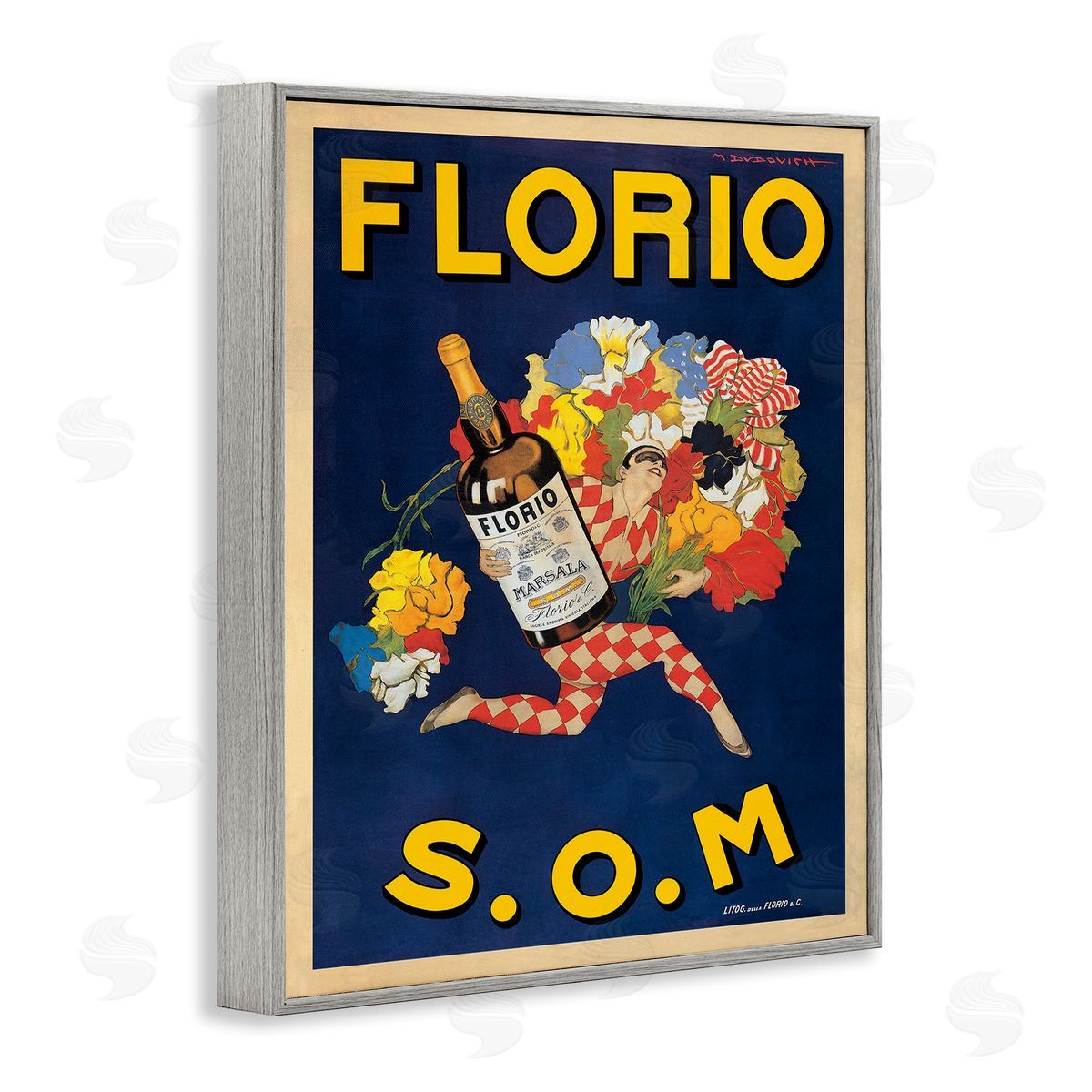 Florio Vintage Poster Drink Grey Frame Print Wall Art, Home Decor by Marcello Dudovich