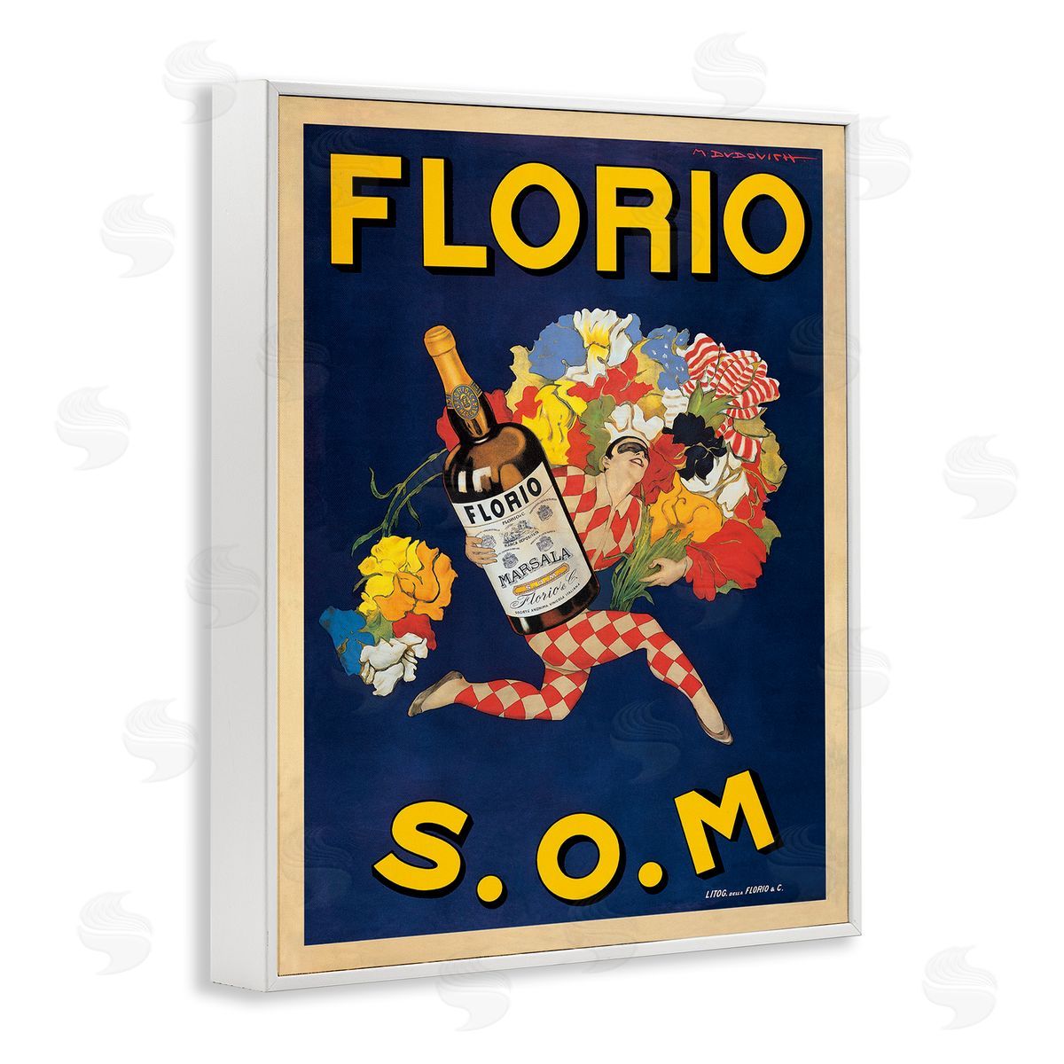 Florio Vintage Poster Drink White Frame Print Wall Art, Home Decor by Marcello Dudovich