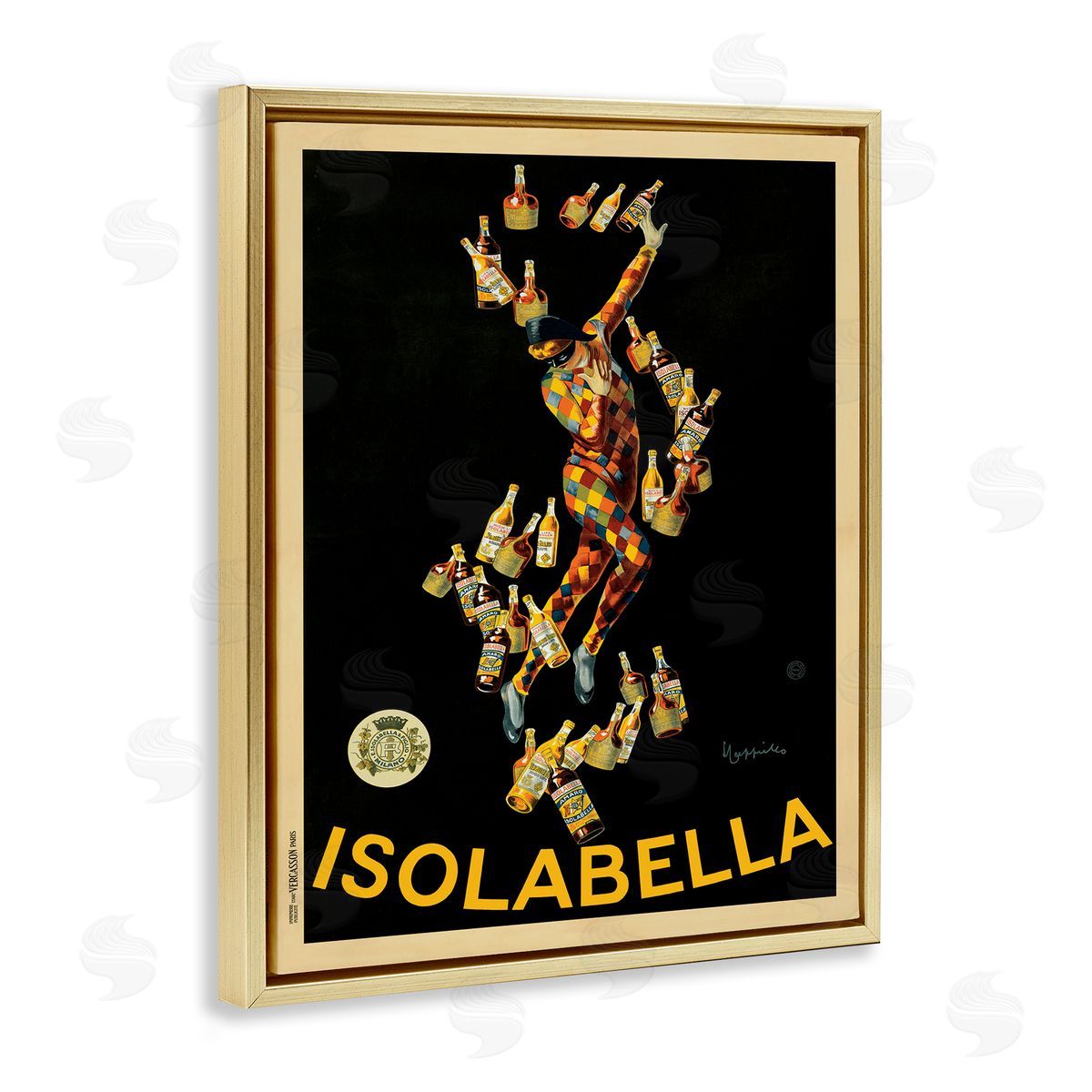 Isolabella Vintage Poster Drink Gold Floating Frame Canvas Wall Art, Home Decor by Marcello Dudovich