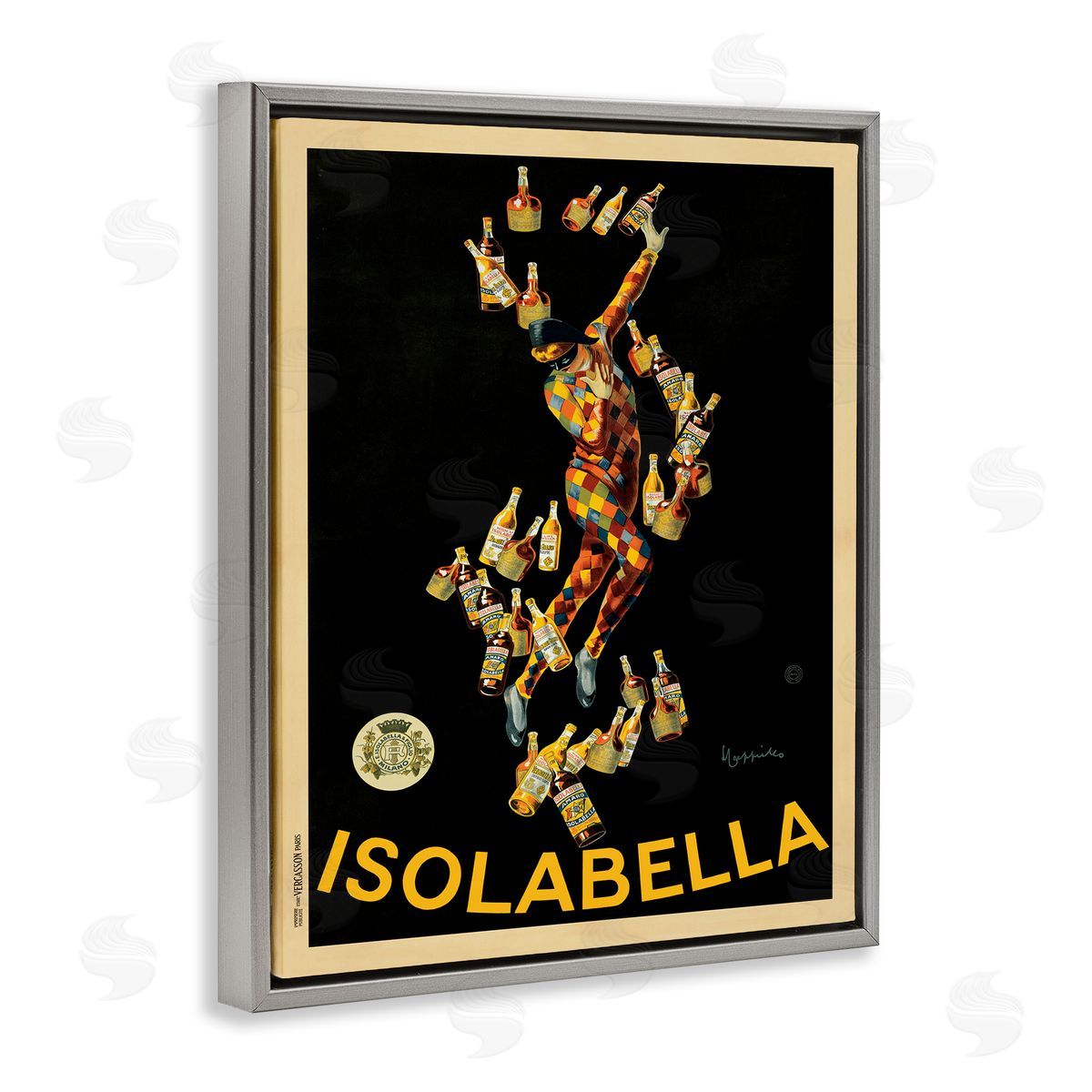 Isolabella Vintage Poster Drink Grey Floating Frame Canvas Wall Art, Home Decor by Marcello Dudovich