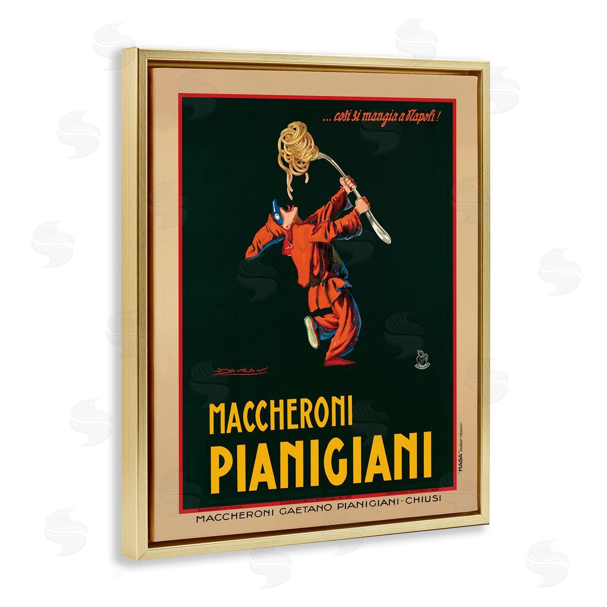 Maccheroni Pianigiani Vintage Poster Gold Floating Frame Canvas Wall Art, Home Decor by Marcello Dudovich
