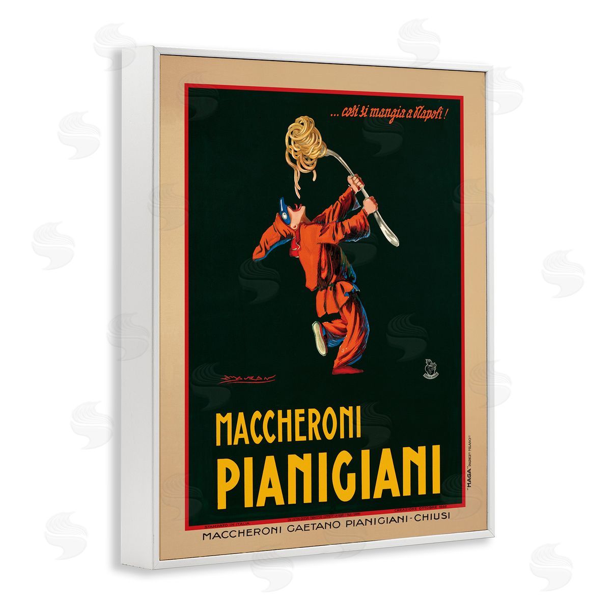 Maccheroni Pianigiani Vintage Poster White Frame Print Wall Art, Home Decor by Marcello Dudovich