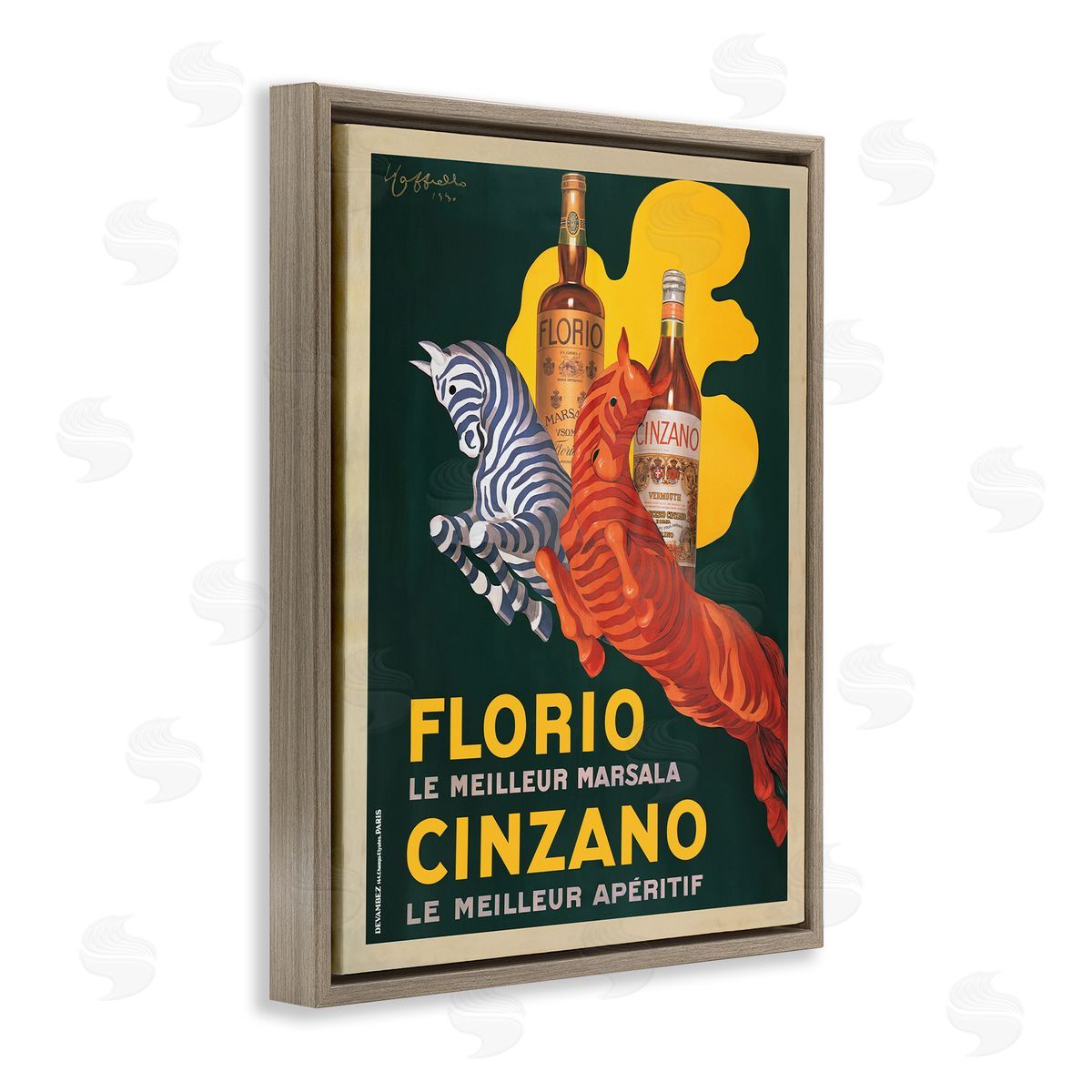 Florio Cinzano Vintage Poster Brown Floating Frame Canvas Wall Art, Home Decor by Marcello Dudovich