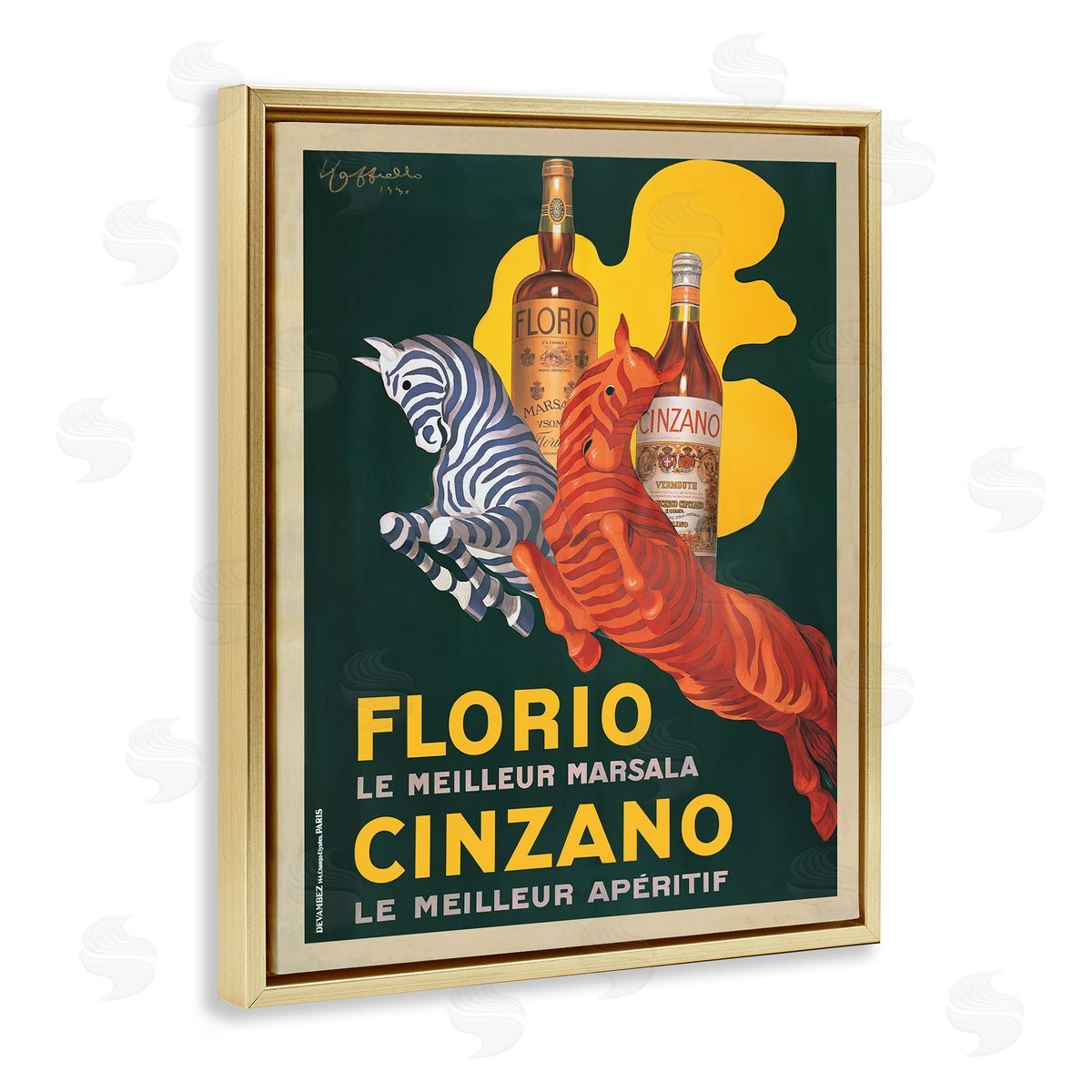 Florio Cinzano Vintage Poster Gold Floating Frame Canvas Wall Art, Home Decor by Marcello Dudovich