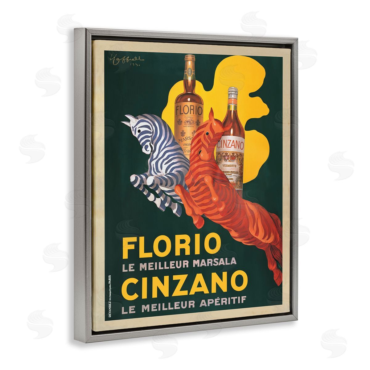 Florio Cinzano Vintage Poster Grey Floating Frame Canvas Wall Art, Home Decor by Marcello Dudovich