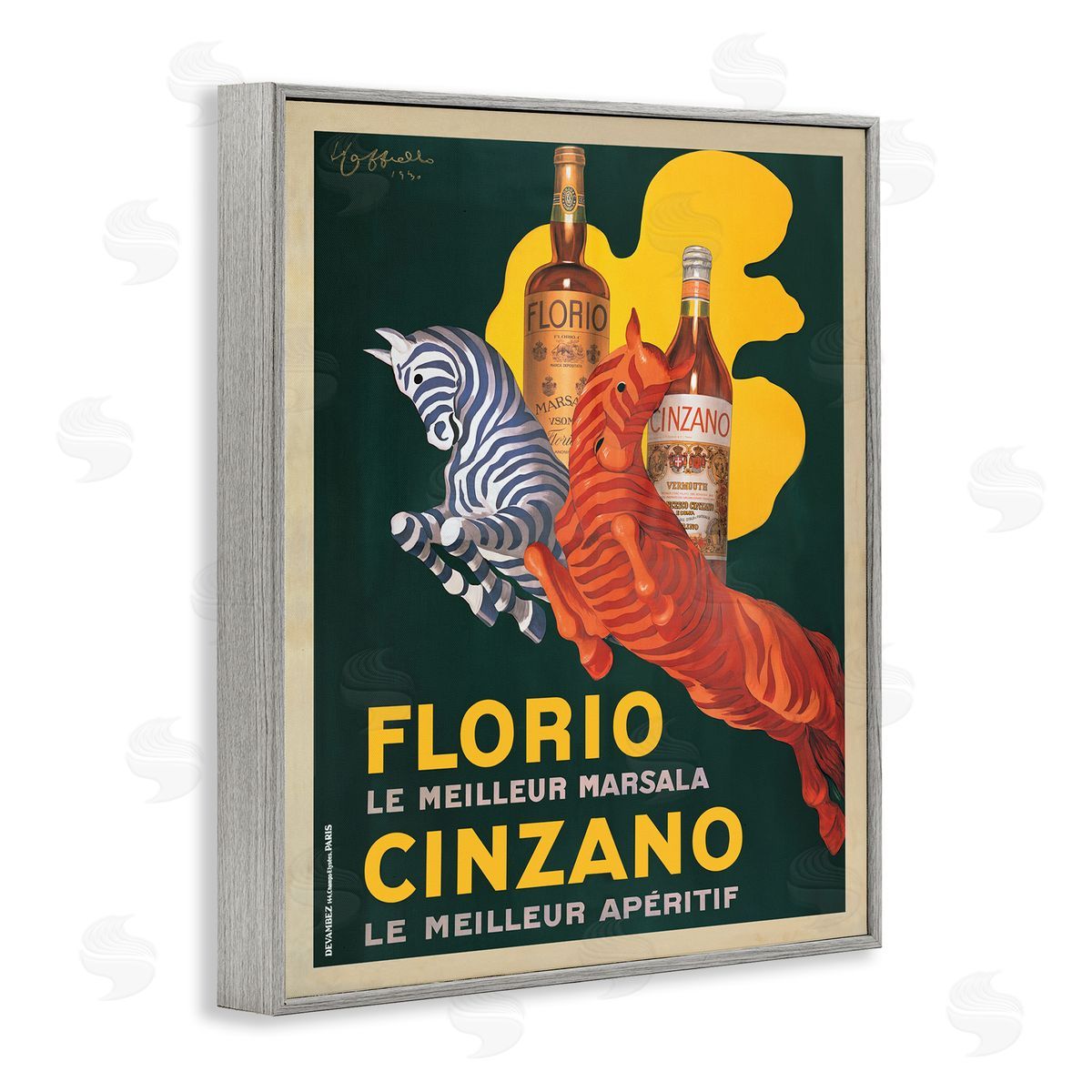 Florio Cinzano Vintage Poster Grey Frame Print Wall Art, Home Decor by Marcello Dudovich