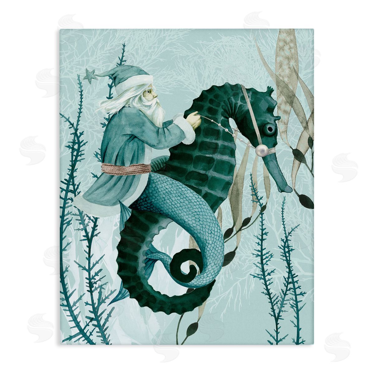 Sea Santa Ocean Christmas Holiday Canvas Wall Art, Home Decor by Grace Popp