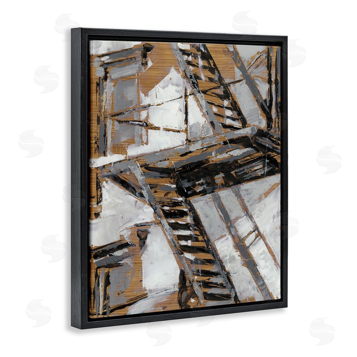 Fire Escape Abstract City Painting Black Floating Frame Canvas Wall Art, Home Decor by Ethan Harper