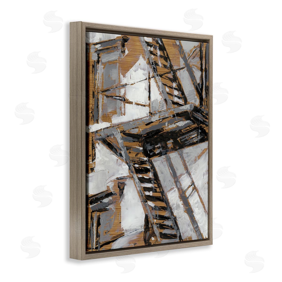 Fire Escape Abstract City Painting Brown Floating Frame Canvas Wall Art, Home Decor by Ethan Harper