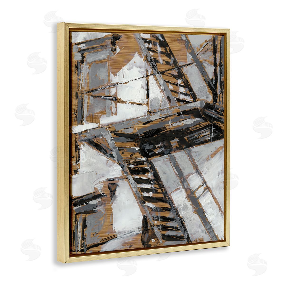 Fire Escape Abstract City Painting Gold Floating Frame Canvas Wall Art, Home Decor by Ethan Harper
