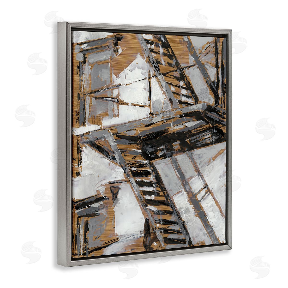 Fire Escape Abstract City Painting Grey Floating Frame Canvas Wall Art, Home Decor by Ethan Harper