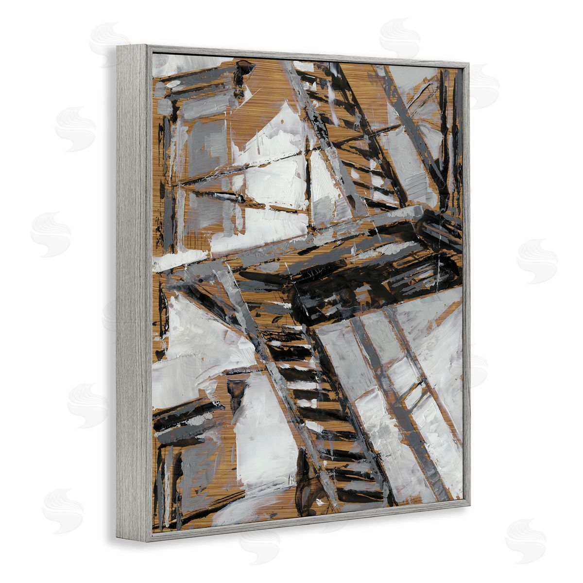 Fire Escape Abstract City Painting Grey Frame Print Wall Art, Home Decor by Ethan Harper