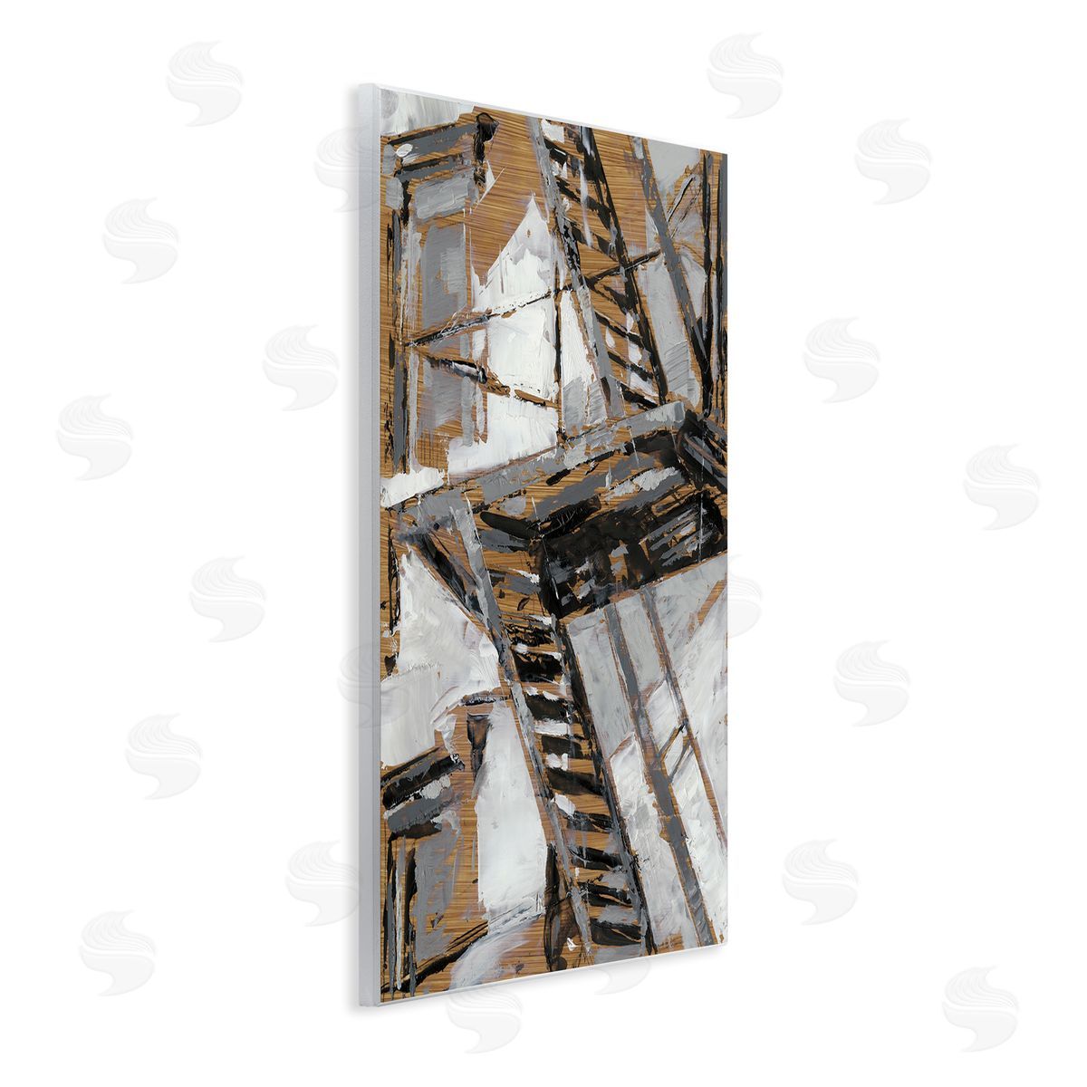 Fire Escape Abstract City Painting Wood Plaque Wall Art, Home Decor by Ethan Harper