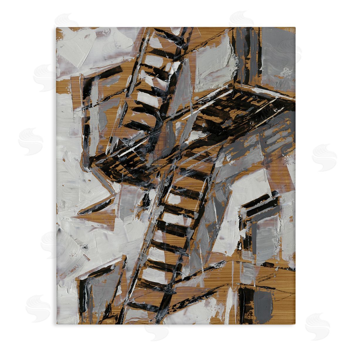 Abstract Fire Escape City Painting Canvas Wall Art, Home Decor by Ethan Harper