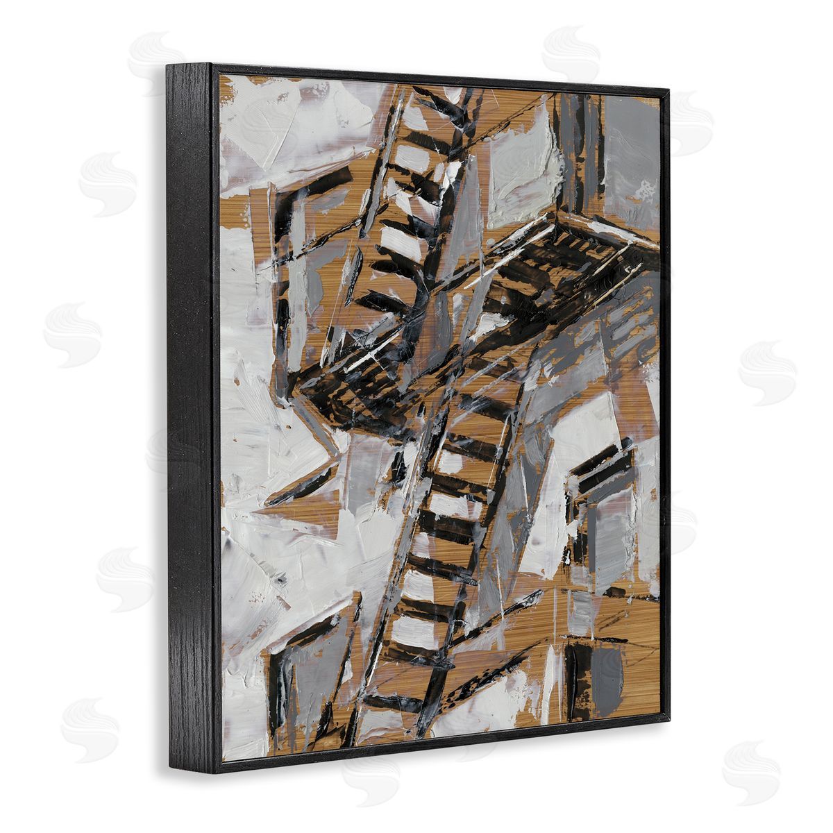 Abstract Fire Escape City Painting Black Frame Print Wall Art, Home Decor by Ethan Harper