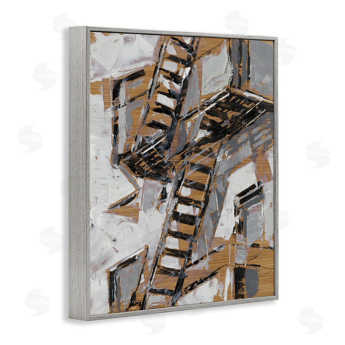 Abstract Fire Escape City Painting Grey Frame Print Wall Art, Home Decor by Ethan Harper