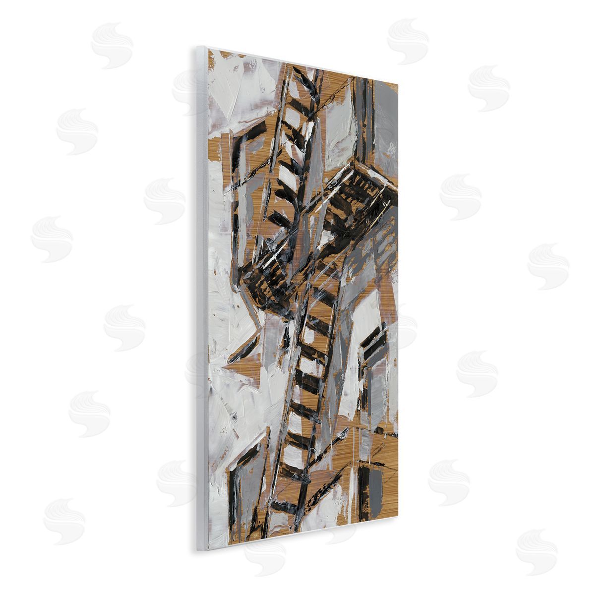 Abstract Fire Escape City Painting Wood Plaque Wall Art, Home Decor by Ethan Harper