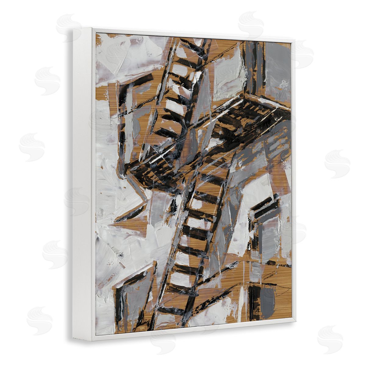 Abstract Fire Escape City Painting White Frame Print Wall Art, Home Decor by Ethan Harper