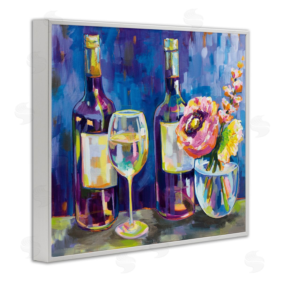 Party Drinks & Flowers Painting White Frame Print Wall Art, Home Decor by Jeanette Vertentes
