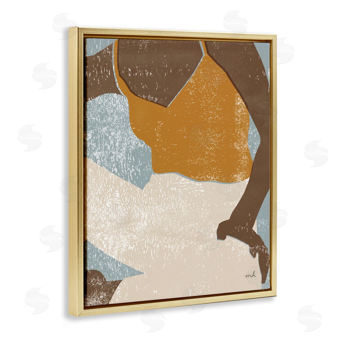 Boho Relaxing Sitting Person Gold Floating Frame Canvas Wall Art, Home Decor by Moira Hershey