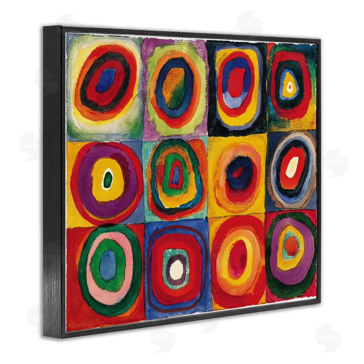 Squares with Concentric Circ Black Frame Print Wall Art, Home Decor by Wassily Kandinsky