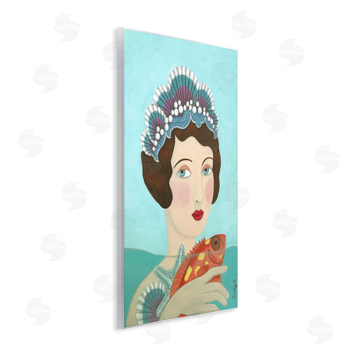 Woman And Fish Painting Wood Plaque Wall Art, Home Decor by Sally B