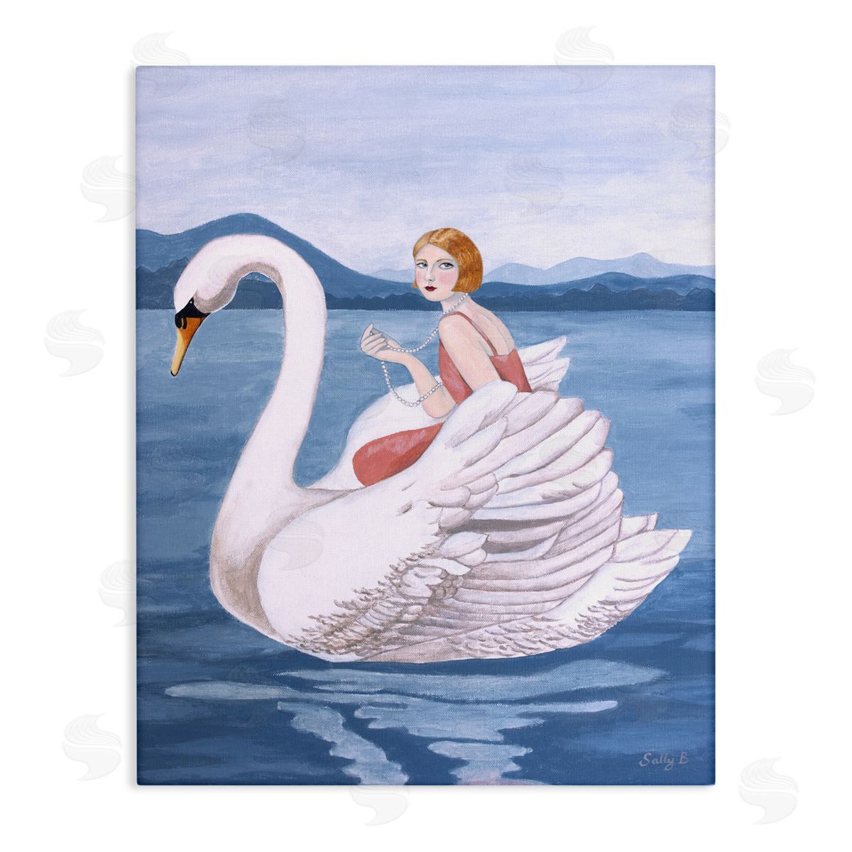 Woman And Swan Lake Canvas Wall Art, Home Decor by Sally B