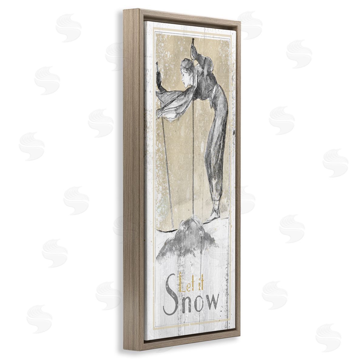 Let It Snow Vintage Skiing Brown Floating Frame Canvas Wall Art, Home Decor by The Saturday Evening Post