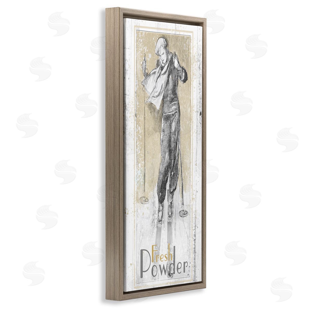 Fresh Powder Vintage Skiing Brown Floating Frame Canvas Wall Art, Home Decor by The Saturday Evening Post