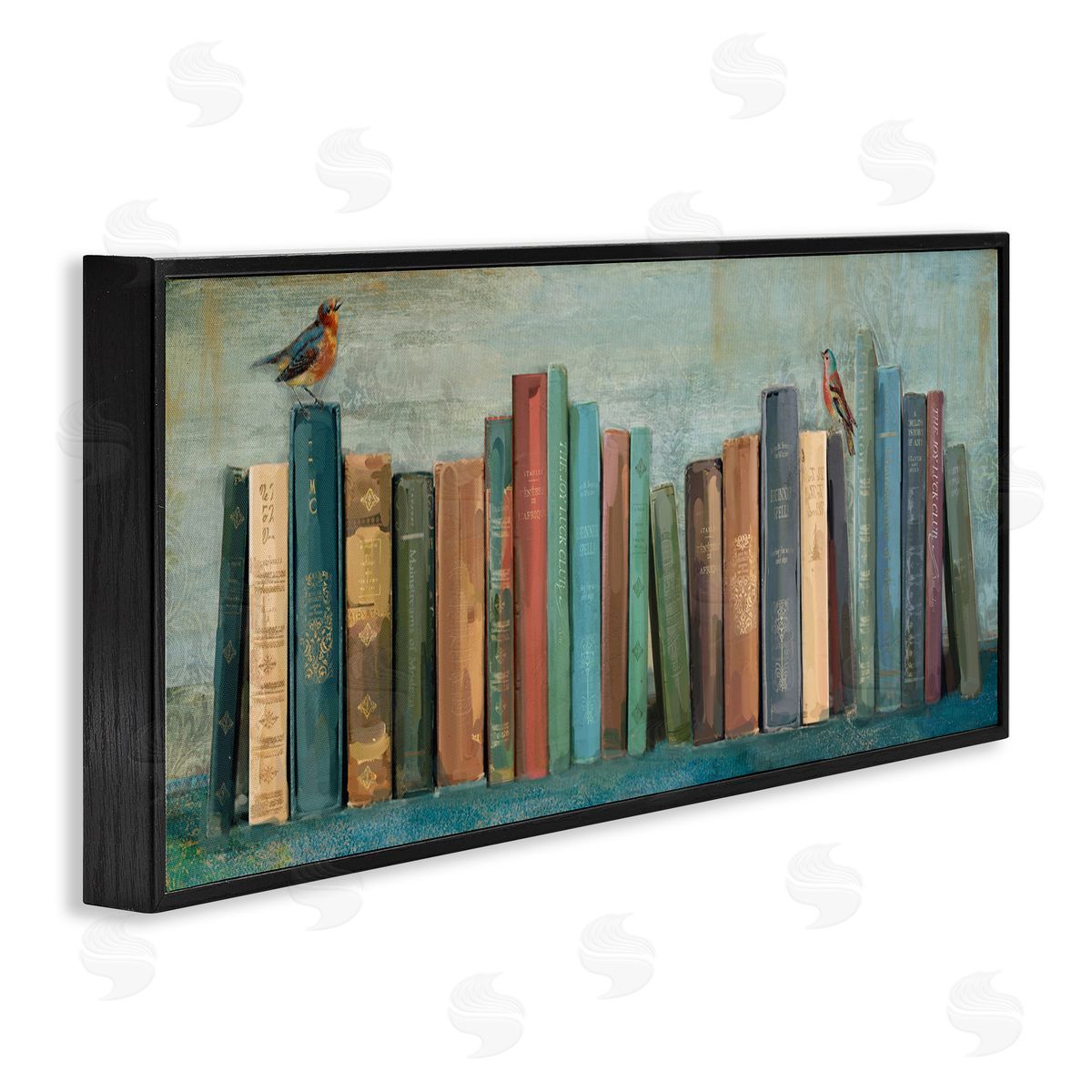 Books And Birds Bookshelf Black Frame Print Wall Art, Home Decor by Main Line Studio