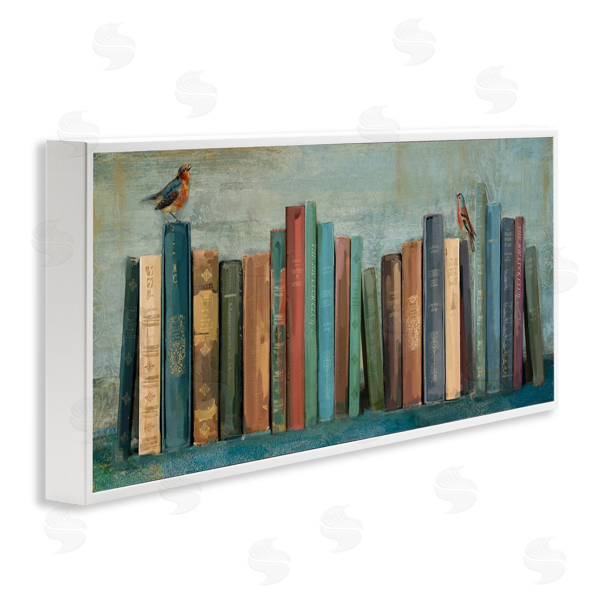 Books And Birds Bookshelf White Frame Print Wall Art, Home Decor by Main Line Studio