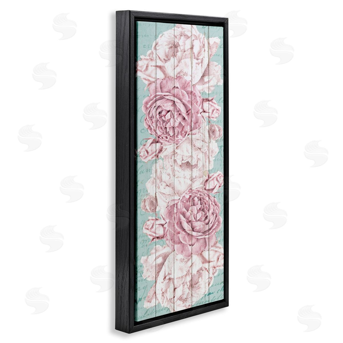 Flower Bloom Pink Blue Black Floating Frame Canvas Wall Art, Home Decor by Kim Allen