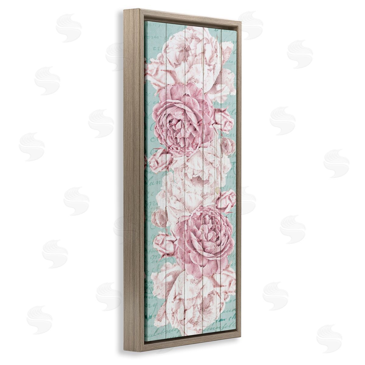 Flower Bloom Pink Blue Brown Floating Frame Canvas Wall Art, Home Decor by Kim Allen
