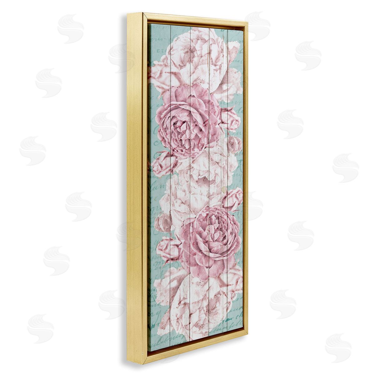 Flower Bloom Pink Blue Gold Floating Frame Canvas Wall Art, Home Decor by Kim Allen