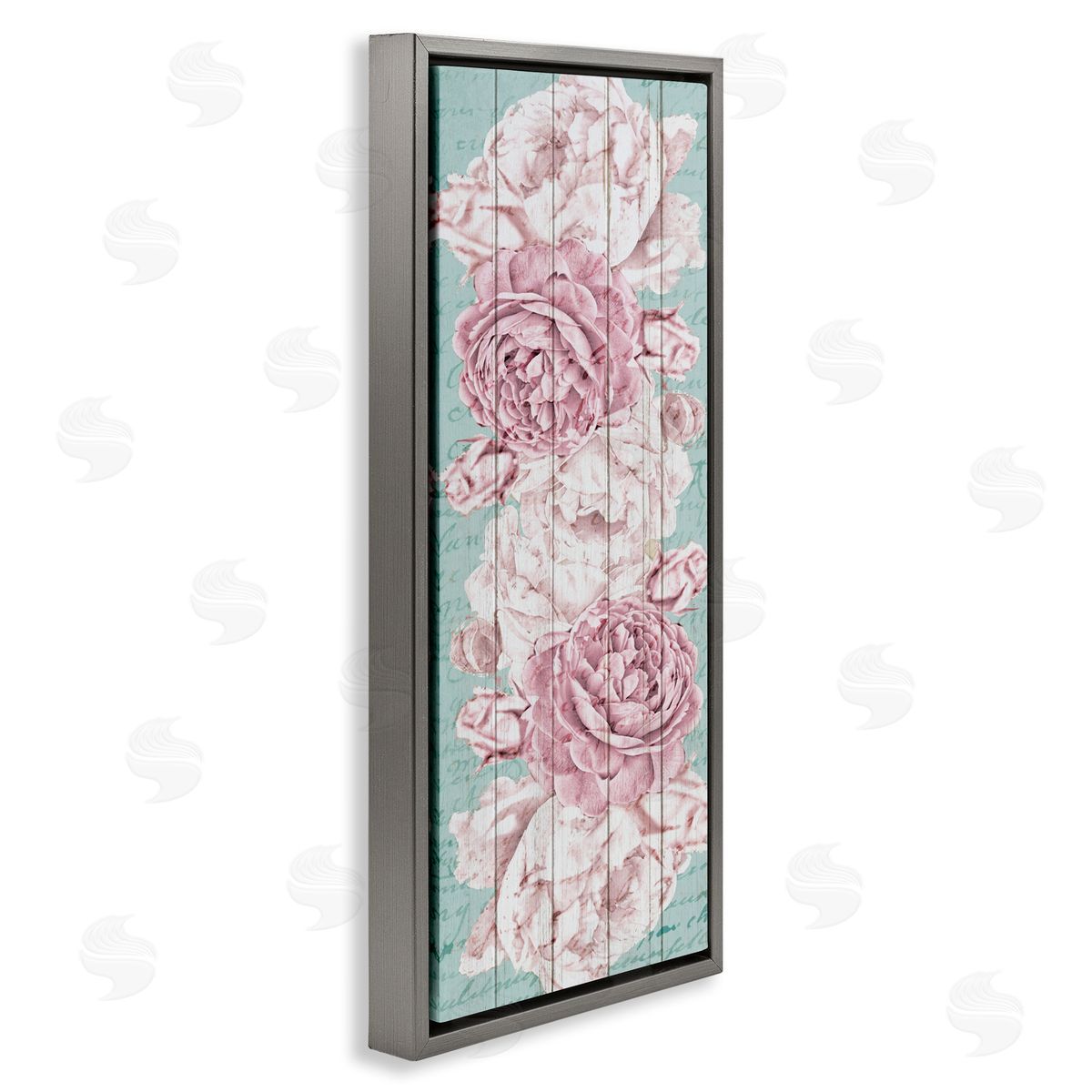 Flower Bloom Pink Blue Grey Floating Frame Canvas Wall Art, Home Decor by Kim Allen