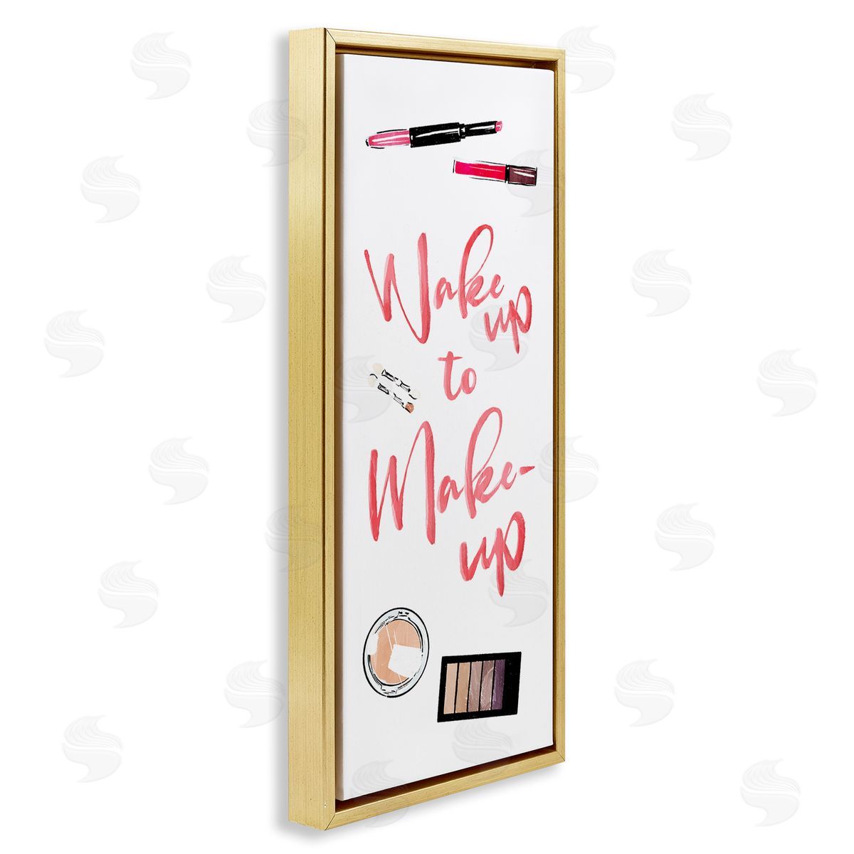 Wake & Make Up Beauty Gold Floating Frame Canvas Wall Art, Home Decor by Milli Villa