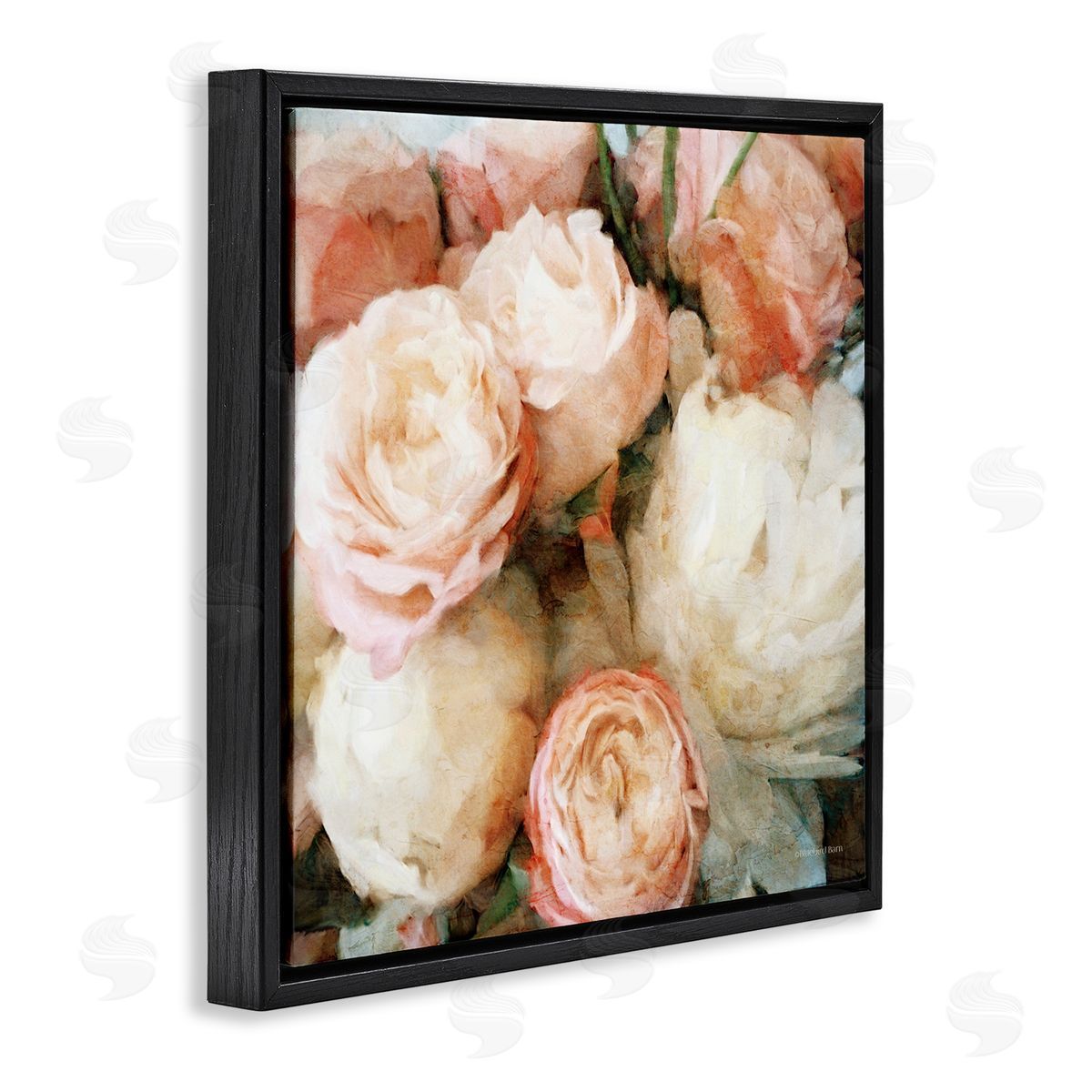 Flower Bouquet Pink White Black Floating Frame Canvas Wall Art, Home Decor by Bluebird Barn