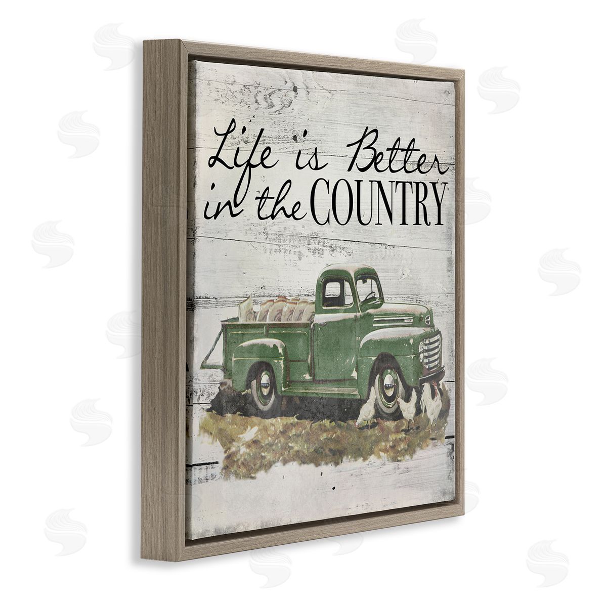 Better In Country Green Truck Brown Floating Frame Canvas Wall Art, Home Decor by The Saturday Evening Post